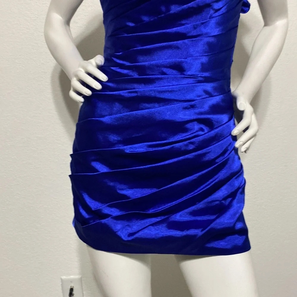 By Light In The Box Blue One Shoulder Ruffle Ruched Mini Dress Size S - Picture 3 of 7
